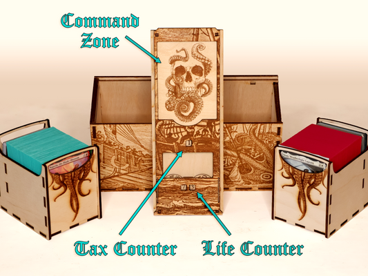 EDH Deck Box with built-in life counter, tax tracker, and command zone - Kraken Theme