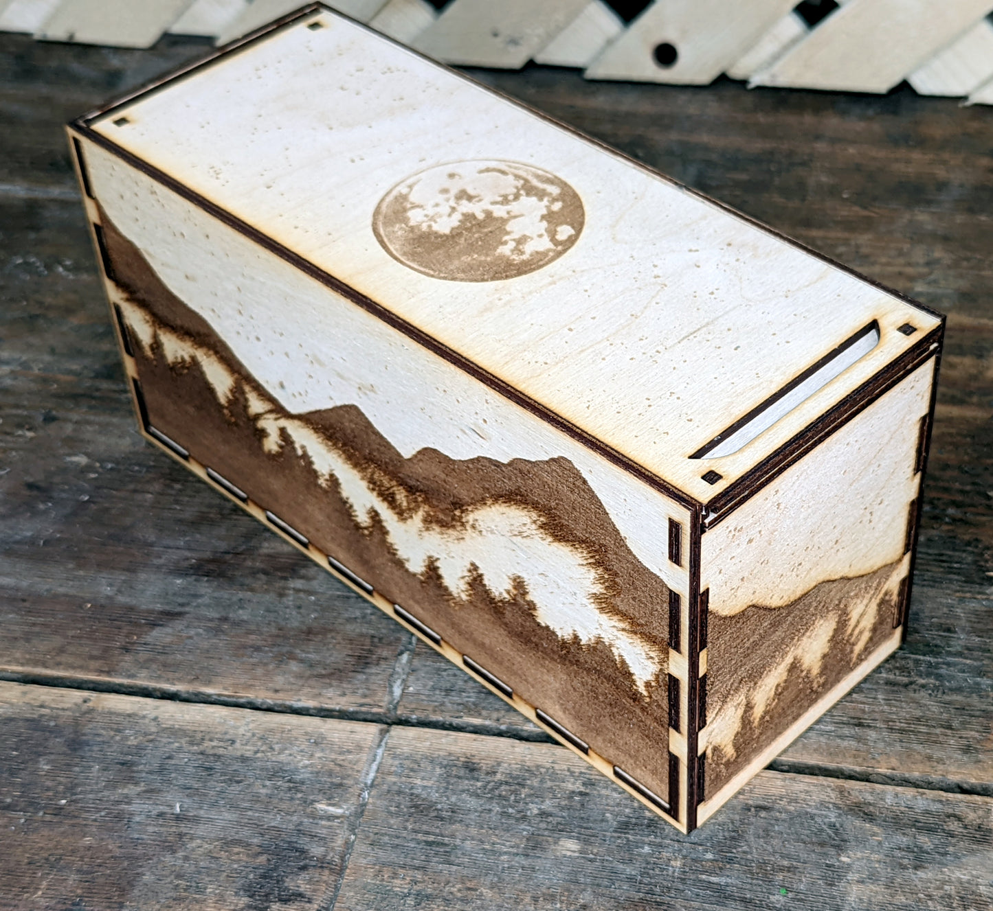 EDH Deck Box with built-in life counter, tax tracker, and command zone - Full Moon Wolf Theme